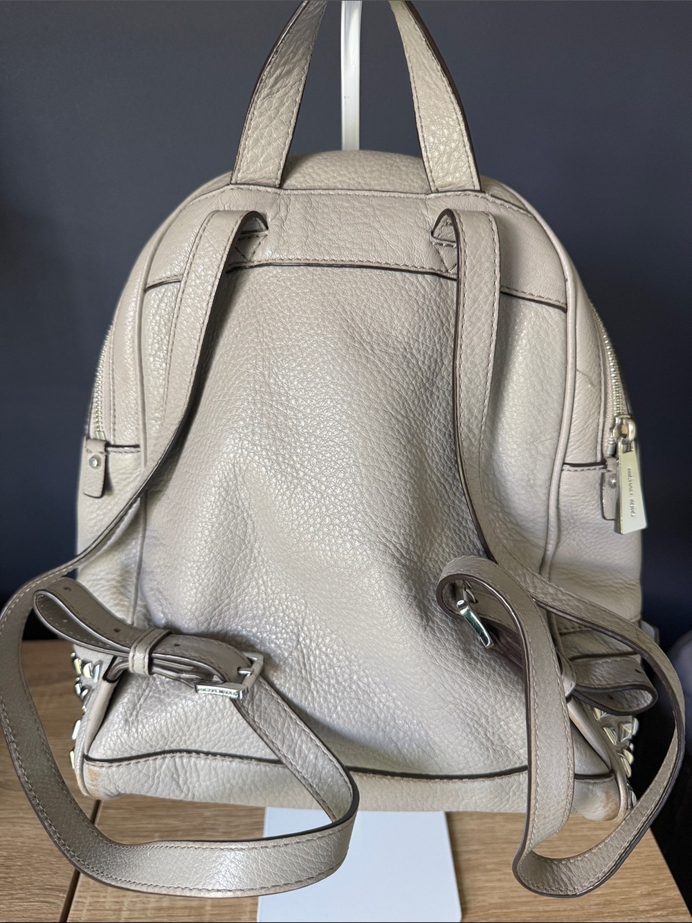 Michael Kors Grey Pebbled Leather Backpack with Stud Trim - Picture 2 of 11